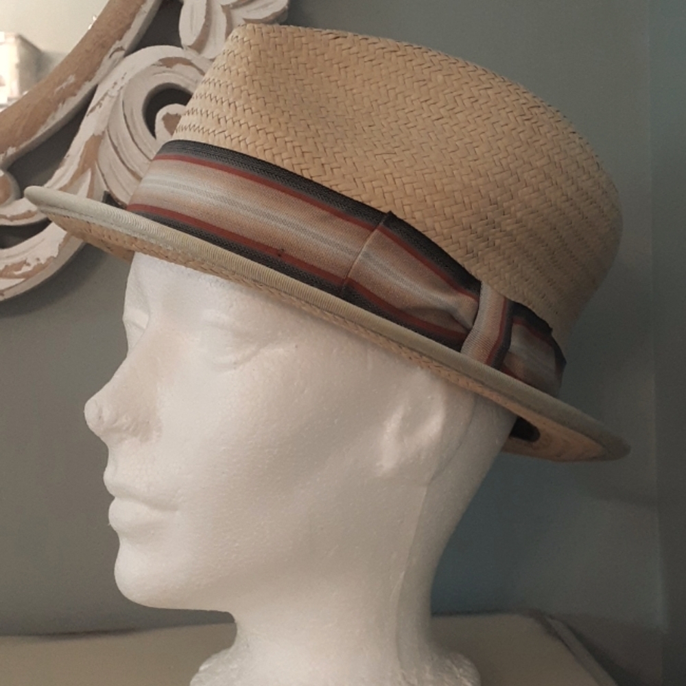 & Big It Up Straw Fedora Trilby Hat w striped band